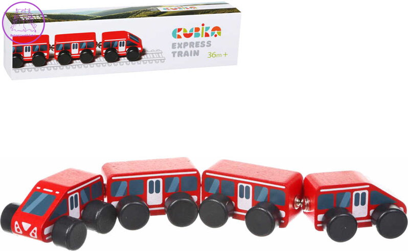 CUBIKA DŘEVO Vláček rychlík s magnety 4 dílky *DŘEVĚNÉ HRAČKY*