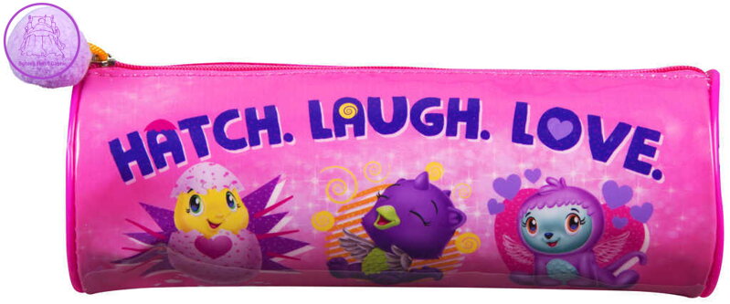 Oválný školní penál na zip Hatchimals 21x8cm růžový s bambulkou Oválný školní penál na zip Hatchimals 21x8cm růžový s bambulkou