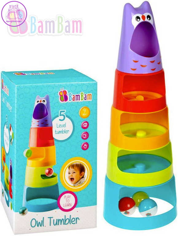 BAM BAM Baby Kelímky aktivní kuličková dráha věžička Sova pro miminko
