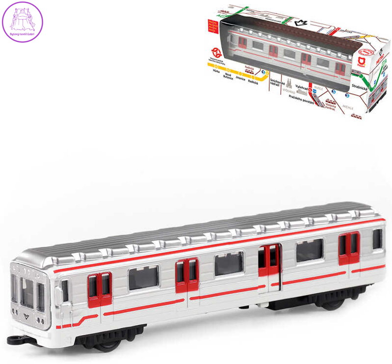 Metro MHD Praha kovové 16cm zpětný chod 1 vagon metra v krabici Metro MHD Praha kovové 16cm zpětný chod 1 vagon metra v krabici