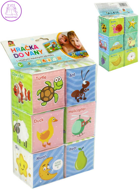 Kostky soft měkké obrázkové 7cm do vany do vody set 6 kusů v sáčku