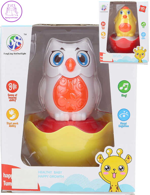 Rolly-Polly kuřátko / sovička baby zvířátko kývací s rolničkou pro miminko 2 druhy