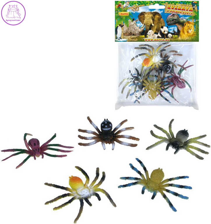 Zvířata pavouk exotický 8cm plastové figurky zvířátka set 5ks v sáčku