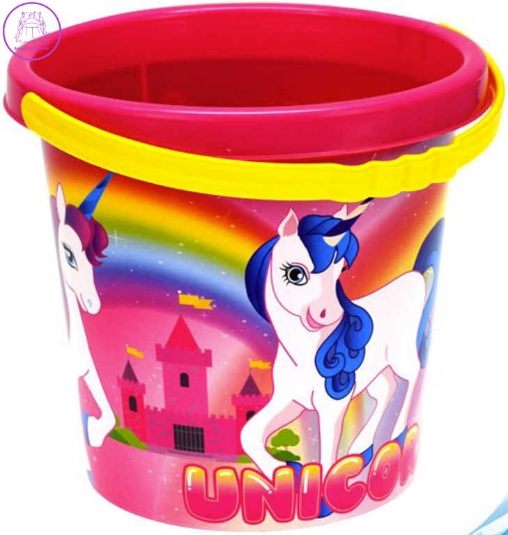 Baby kbelík na písek jednorožec 17cm holčičí růžový s obrázkem Unicorn