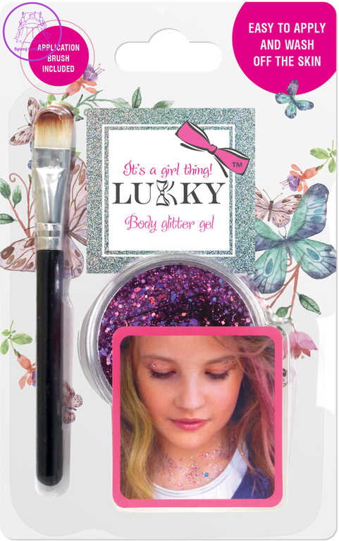 LUKKY Třpytivý gel dětský tělový Nachový set se štětcem na kartě