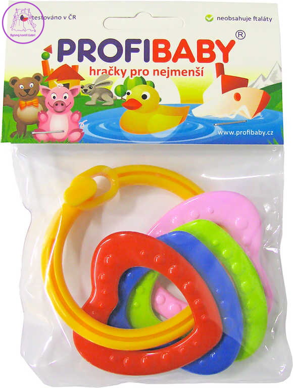 PROFIBABY Baby Kroužek se 4 přívěsky kousátko barevné pro miminko