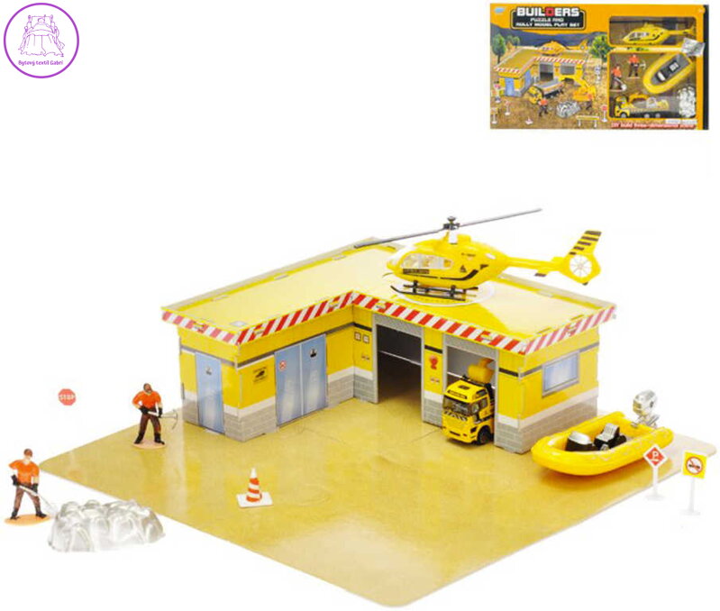 Stavební puzzle set 33ks + 2 auta kov 11-17cm s doplňky v krabičce Stavební puzzle set 33ks + 2 auta kov 11-17cm s doplňky v krabičce