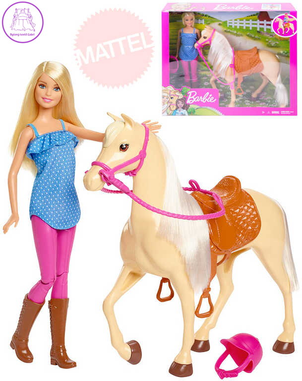 MATTEL BRB Panenka žokejka Barbie jezdecký set s koněm a doplňky