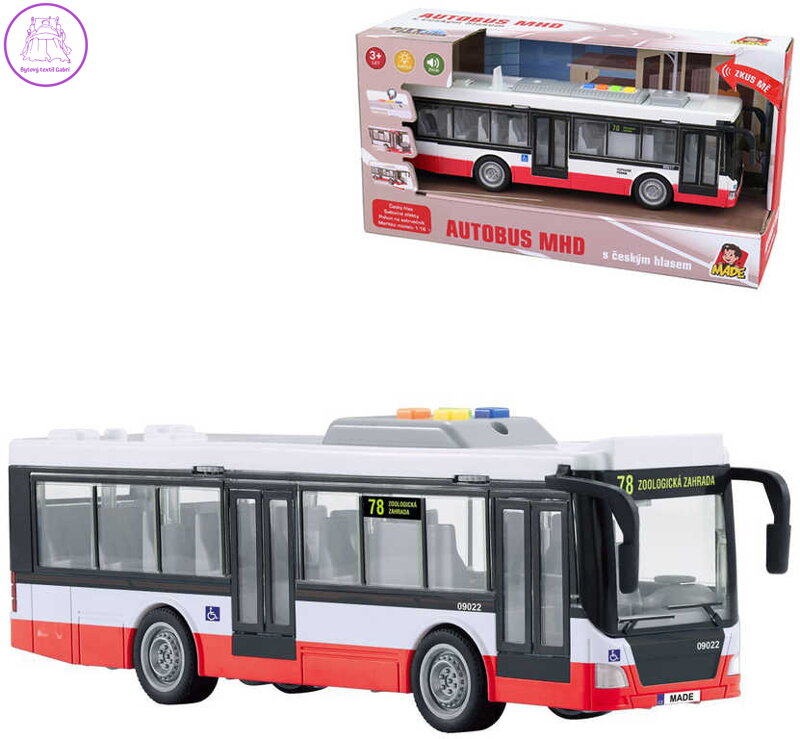 Autobus česká MHD hlásí zastávky na baterie Světlo Zvuk CZ plast