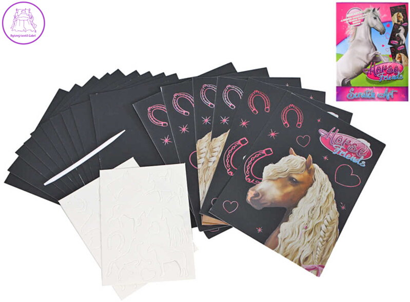 Vyškrabovací obrázky koníci Horse Friends set s perem a doplňky v krabičce