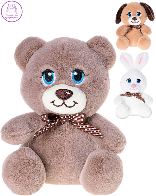 PLYŠ Zvířátko baby 15cm sedící s mašlí 3 druhy *PLYŠOVÉ HRAČKY*