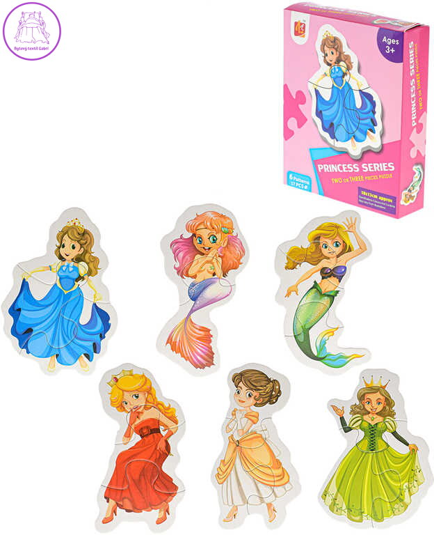 PUZZLE 6v1 Disney Princezny 18x13cm velké dílky 17ks skládačka v krabici