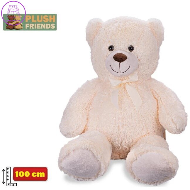 PLYŠ Medvěd 100cm krémový velký s mašlí *PLYŠOVÉ HRAČKY*
