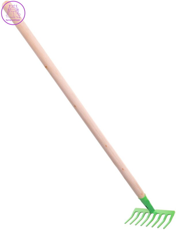 DŘEVO Hrábě dětské zelené s násadou 80cm kov *DŘEVĚNÉ HRAČKY*