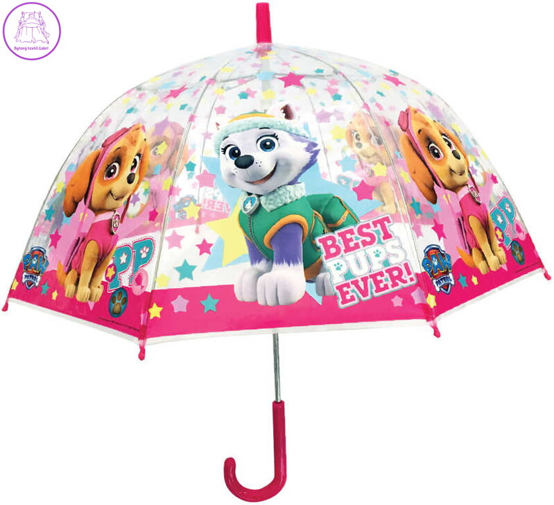 Deštník dětský manuální Tlapková Patrola 55cm průhledný hvězdičky