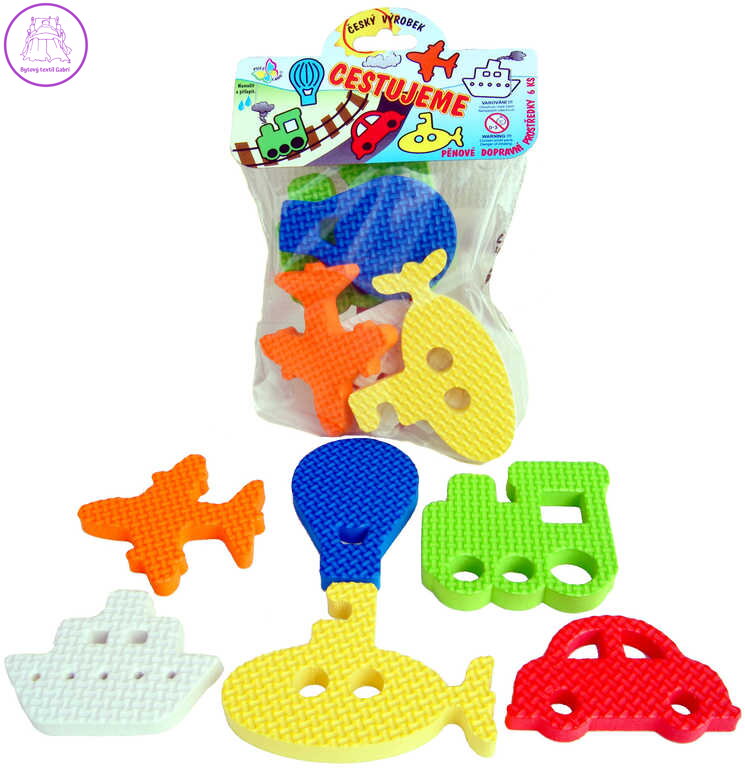 Vodolepky pěnové dopravní prostředky set 6ks na koupání do vany v sáčku