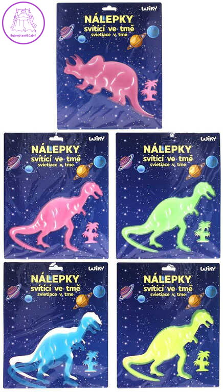 Nálepky barevné na stěnu dinosauři dekorace svítící ve tmě 2 druhy