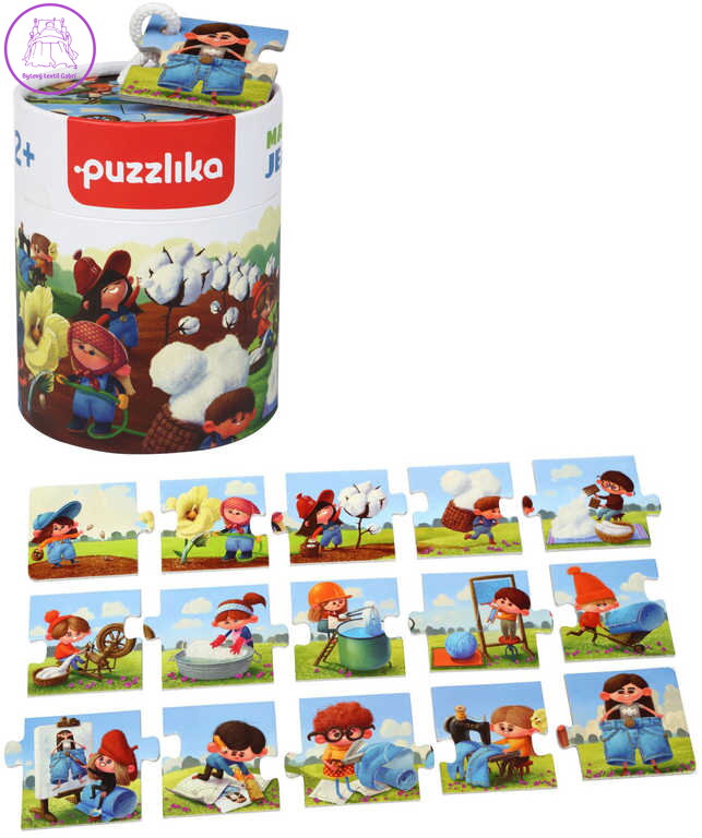 PUZZLIKA Baby dějové puzzle skládačka Výroba džínů velké dílky set 15ks