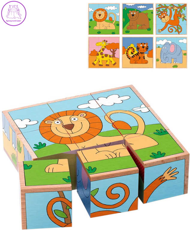 WOODY DŘEVO Kubus Exotická zvířata obrázkové kostky set 9ks v krabici