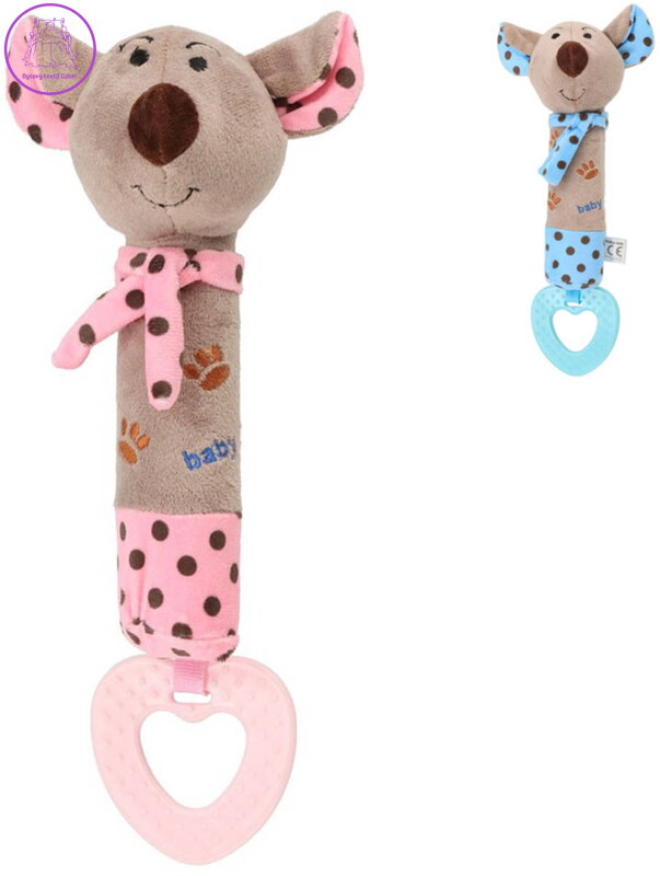 PLYŠ Pískátko baby Myška pískací 25cm s kousátkem pro miminko 2 barvy