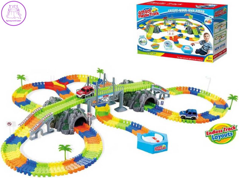 Dráha variabilní Go Go Flexile Track set 240dílů s točnou a 2 autíčky na baterie Světlo