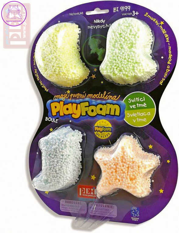 PlayFoam pěnová kuličková modelína set 4 barvy svítí ve tmě fosforeskuje
