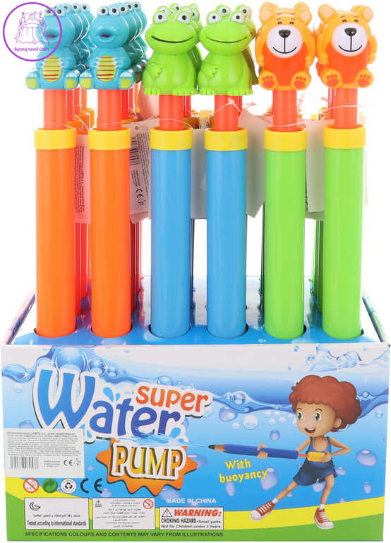 Pistole vodní pumpa dělo se zvířátky 40cm trubice na vodu plast 3 druhy