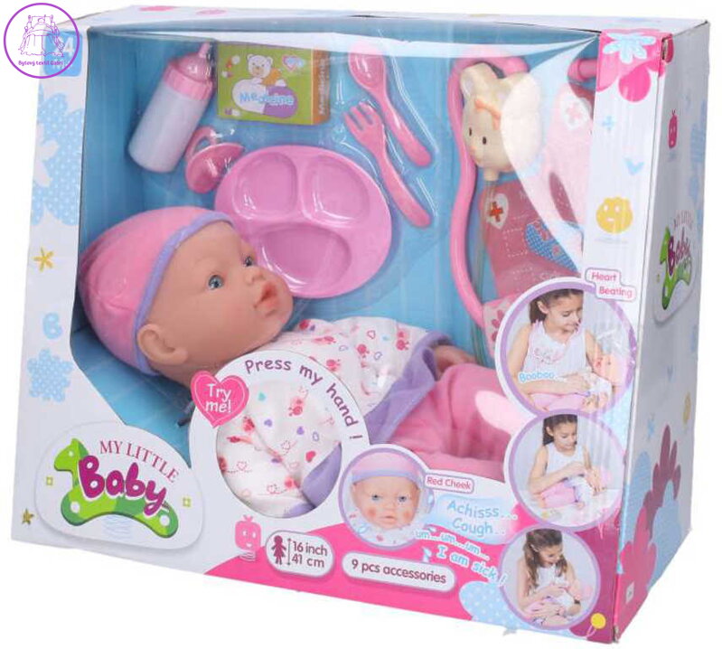 Panenka miminko nemocné 41cm set malý lékař na baterie Světlo Zvuk