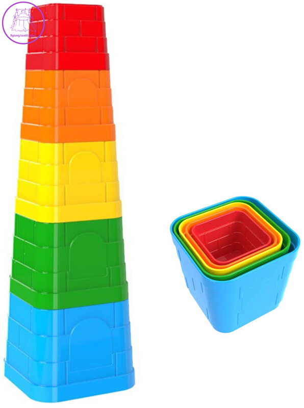 Kubus baby pyramida hranatá barevná věžička skládací 5 dílků plast