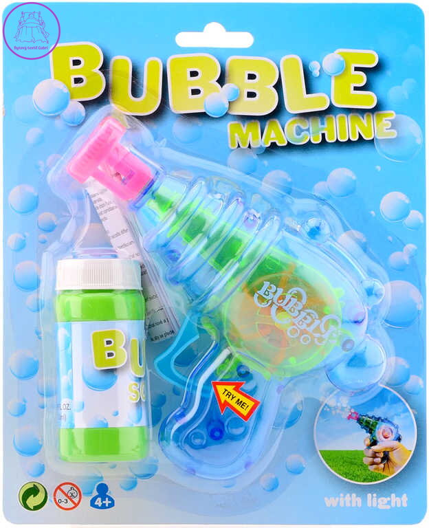 Pistole průhledná bublifuková svítící set s náplní na baterie Světlo