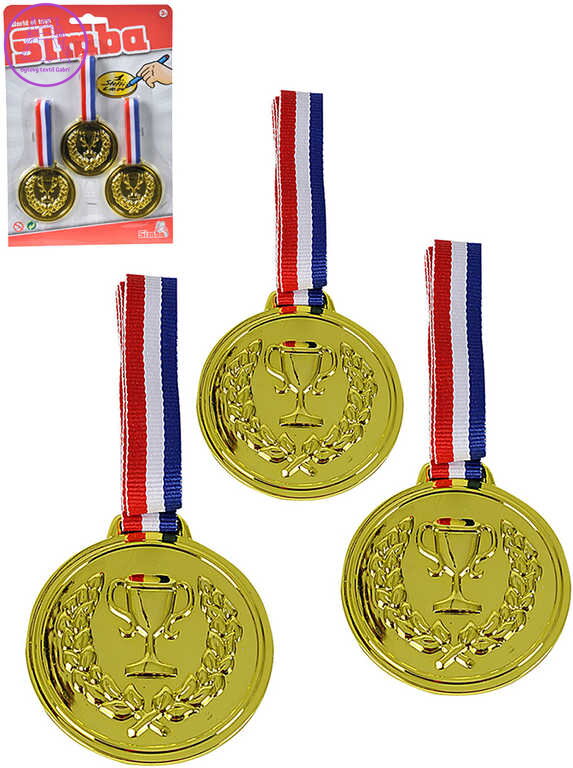SIMBA Dětská zlatá medaile 6cm trikolora set 3ks na kartě plast SIMBA Dětská zlatá medaile 6cm trikolora set 3ks na kartě plast