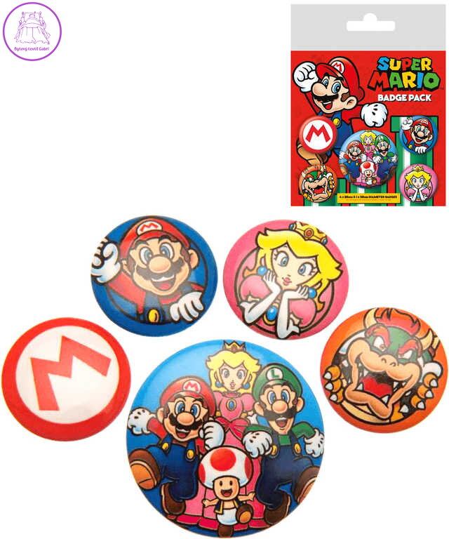 Odznaky kulaté Super Mario 2,5-4cm set 4ks