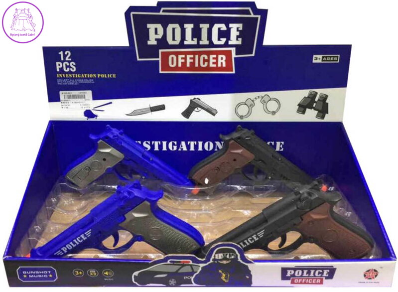 Pistole plastová 20cm policejní revolver na baterie Zvuk 2 barvy
