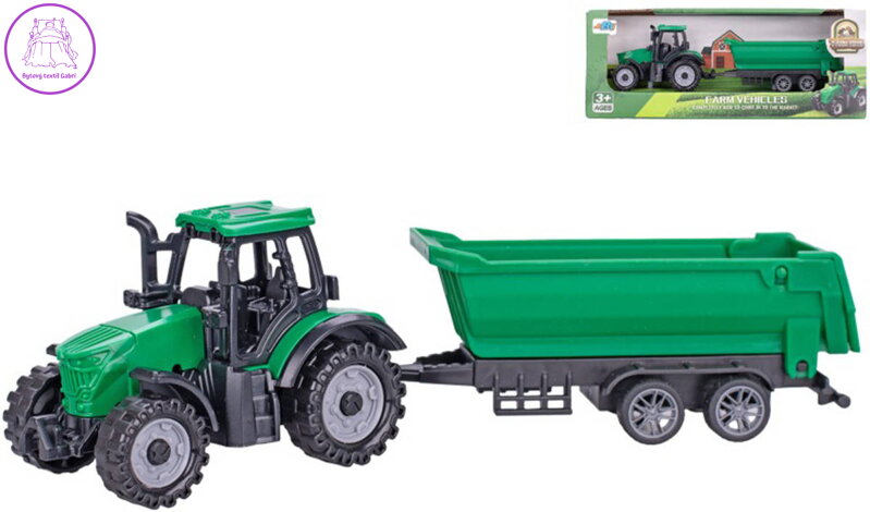 Traktor plastový zelený set s vlečkou 18cm volný chod