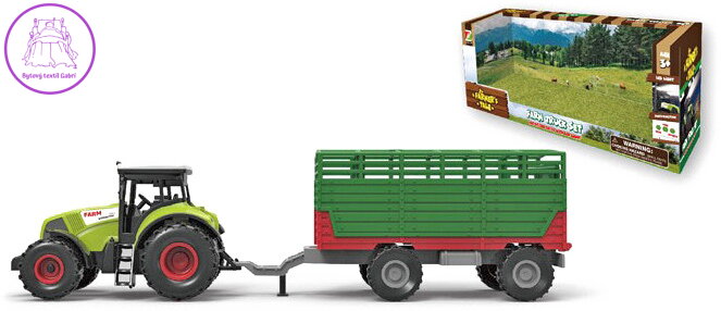 Traktor farmářský 29cm set s přívěsem na baterie Světlo Zvuk v krabici
