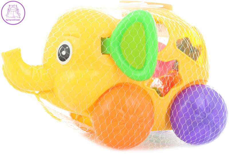 Baby vkládačka slon tahací na kolečkách 2v1 set se 6 kostkami past