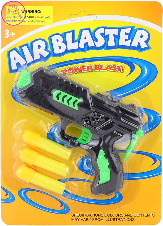 Pistolka dětská černo-zelená 12cm + 3 soft pěnové náboje