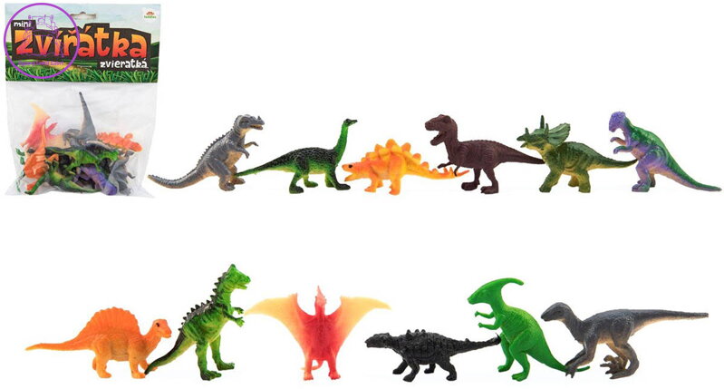 Zvířátko dinosaurus gumové 6-7cm různé druhy set 12ks v sáčku