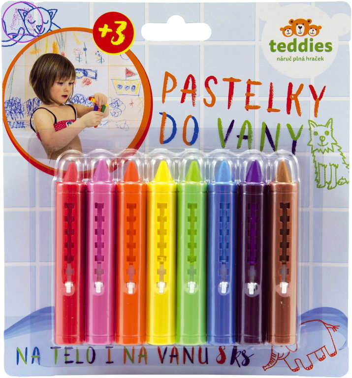 Pastelky omyvatelné do vany set 8 barev do vody na kartě