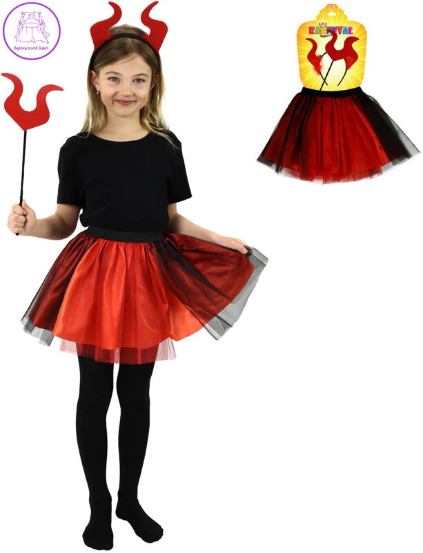 KARNEVAL Šaty Čertice tutu sukýnka s doplňky 3-7 let (104-146cm) *KOSTÝM*