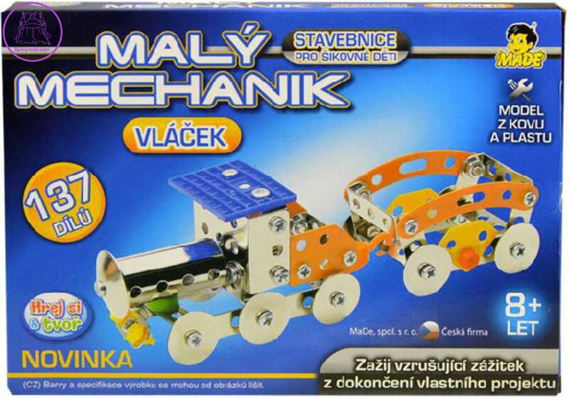 MALÝ MECHANIK Vláček 137 dílků kovová STAVEBNICE typu Merkur