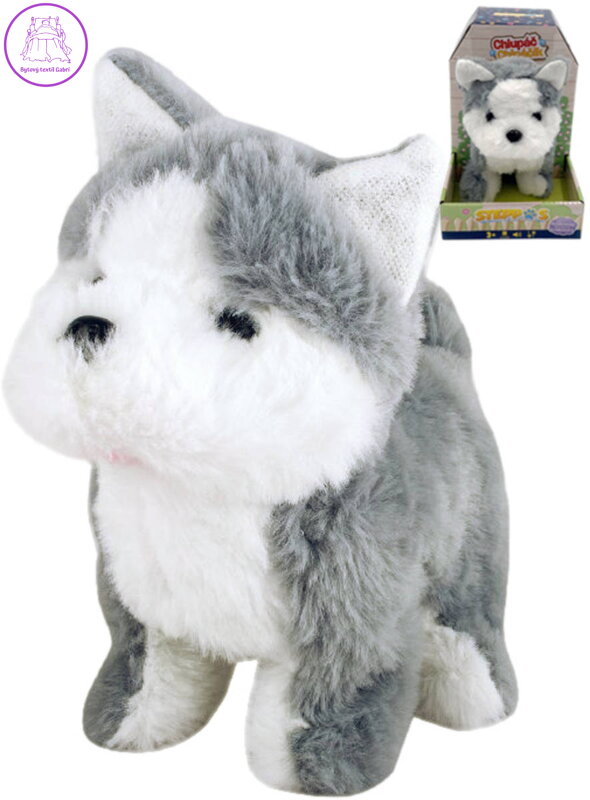 MAC TOYS Pejsek Husky interaktivní zvířátko chodící na baterie Zvuk PLYŠ