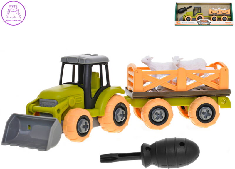 Traktor s vlečkou montážní šroubovací set s nástrojem a ovečkami volný chod