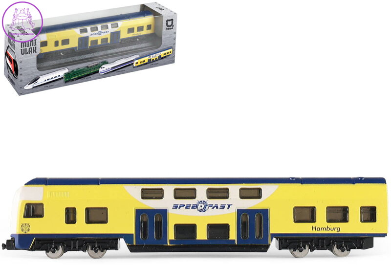 Vlak regionální kovový model mini 1 vagon žlutomodrý v krabici