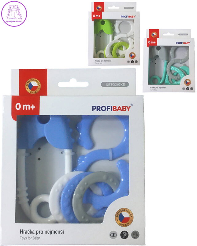 PROFIBABY Baby chrastítko špendlík + osmička v krabici pro miminko plast