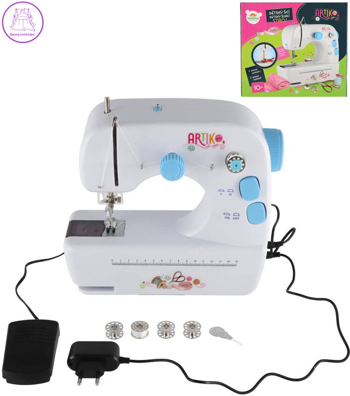 Šicí dětský stroj 25cm set s doplňky kovový na trafo / baterie Světlo Zvuk
