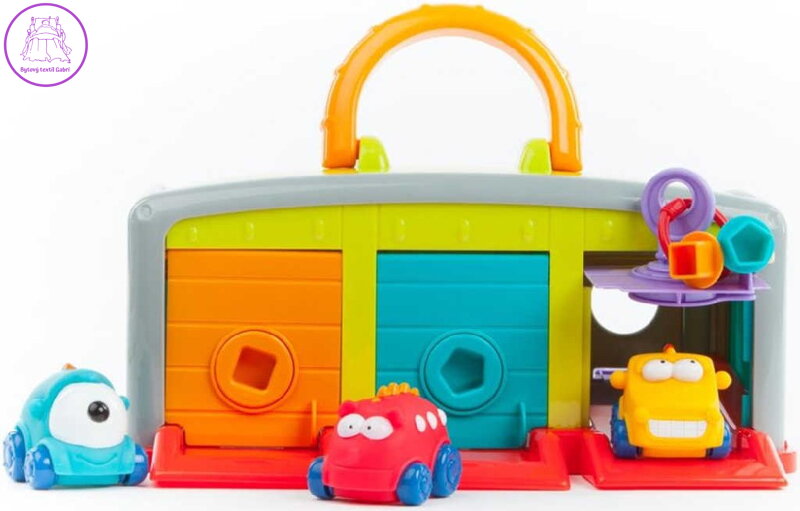 Garáž Little Hero plastová barevná set se 3 autíčky s očima a doplňky přenosná