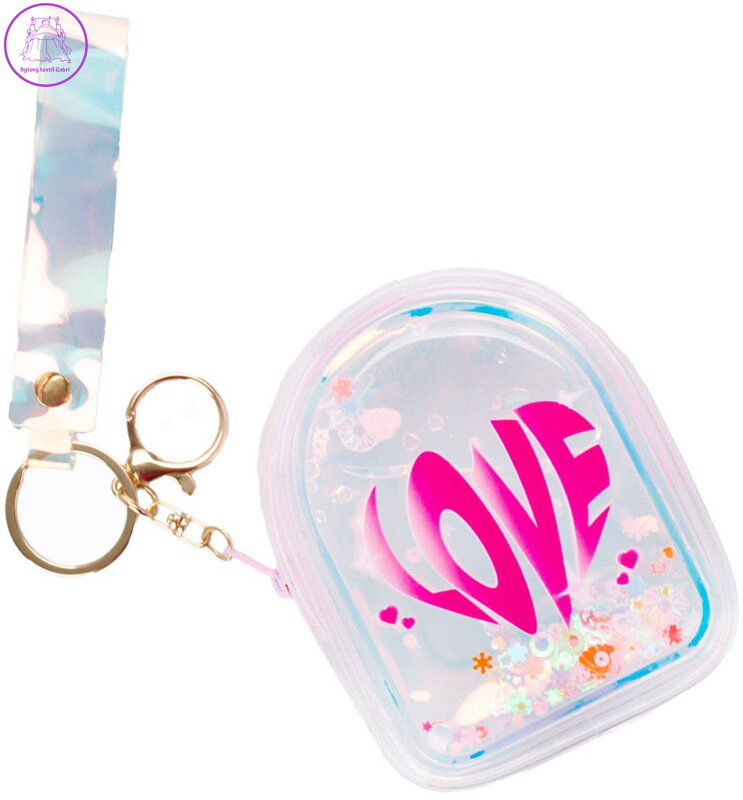 Batůžek Glamour přívěsek holografický se třpytkami na klíče mini klíčenka