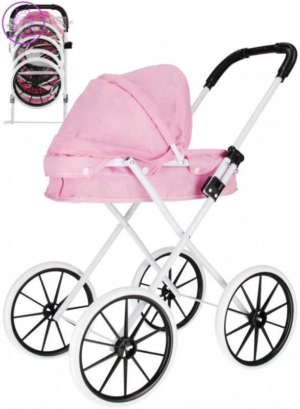 MEGA CREATIVE Kočárek pro panenku miminko růžový hluboký kov