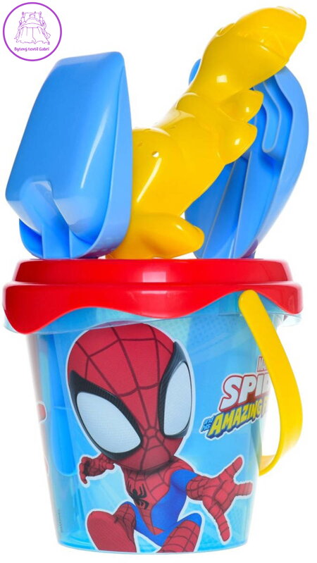 Pískový set Spiderman kyblík transparentní se sítkem a 2 nástroji